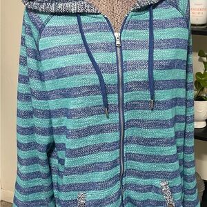 Ruby Rd. Blue and Green Striped Hoodie